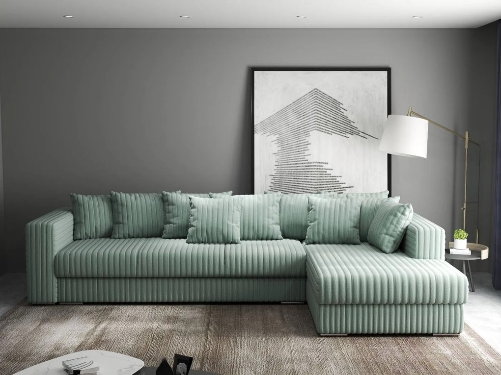 Colțar extensibil dumonde cu ladă de depozitare si sezut confortabil din spuma high-density, Gloria Ambience Mint II 320x183 cm