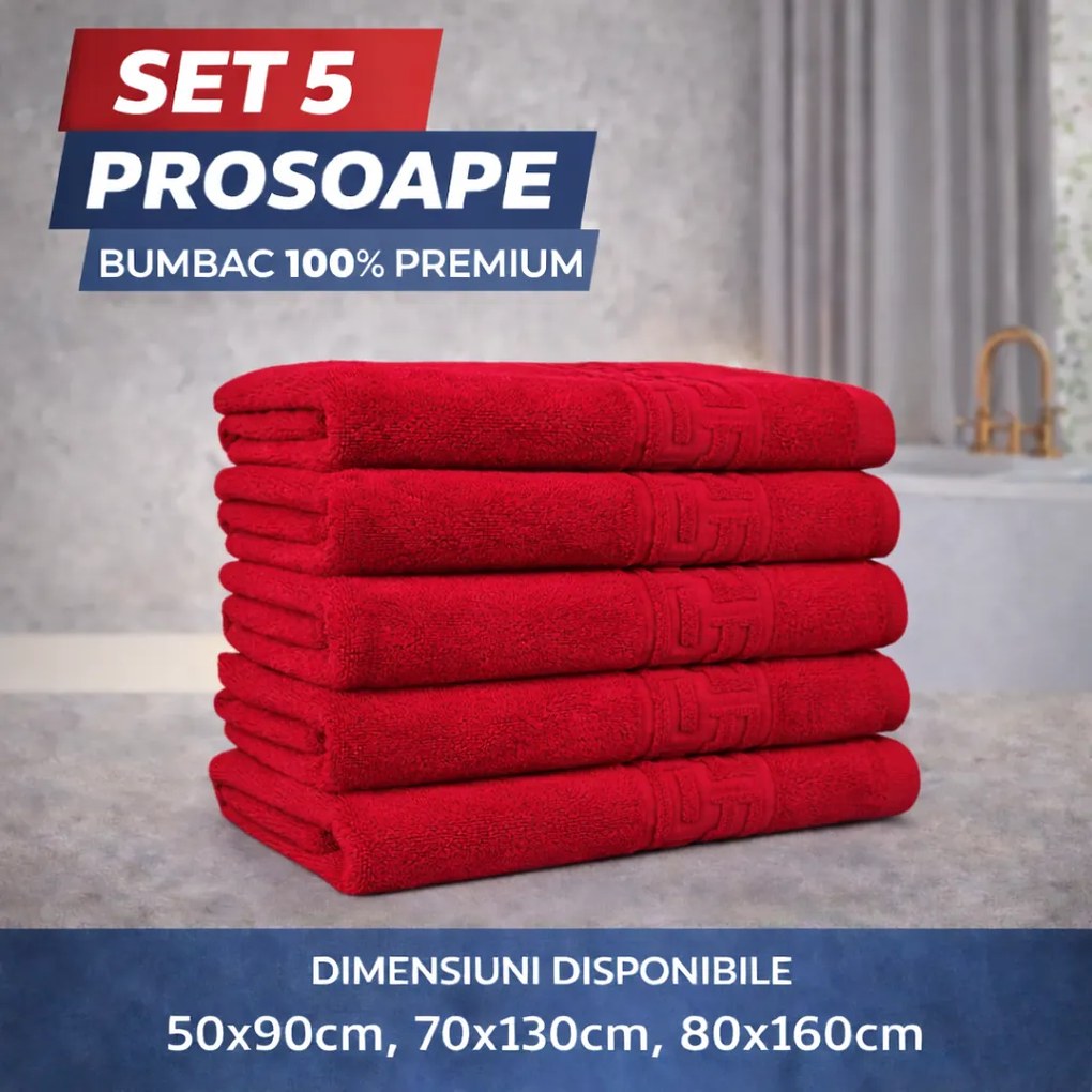 Set 5 Prosoape Baie Premium, 100% Bumbac, Absorbante și Pufoase