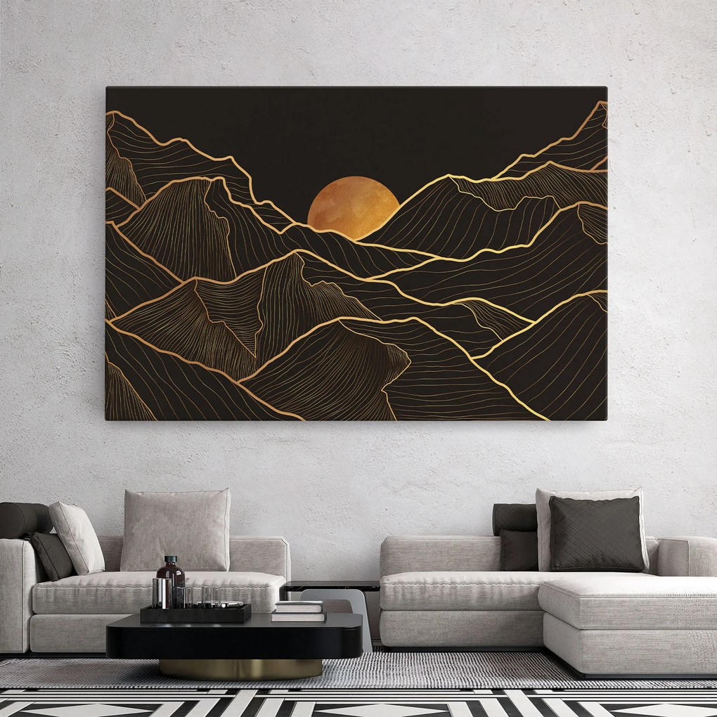 Tablou Canvas, 90x140cm, Dormitor si Living, Peisaje, Munti, Black Gold Mountains