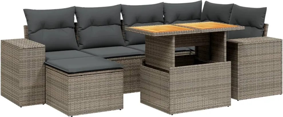 vidaXL Set canapele de grădină, 7 piese, cu perne, gri, poliratan