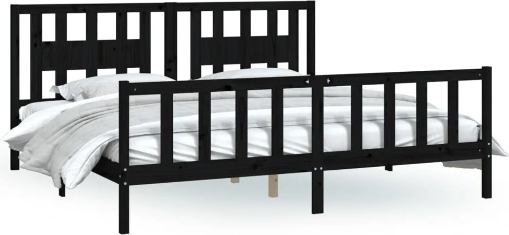vidaXL Cadru de pat cu tăblie, negru, 200x200 cm, lemn masiv de pin