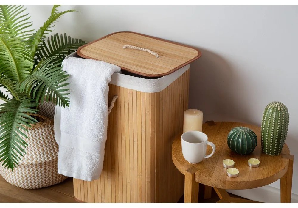 Coș de rufe în culoare naturală din bambus 78 l Bamboo – Compactor