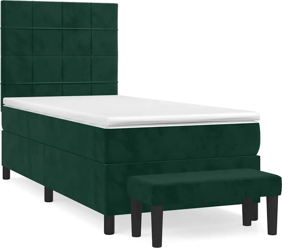 vidaXL Pat box spring cu saltea, verde închis, 100x200 cm, catifea