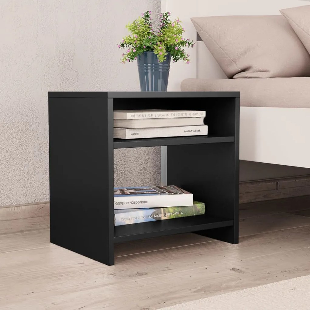 800012 vidaXL Noptiere, 2 buc., negru, 40x30x40 cm, lemn prelucrat