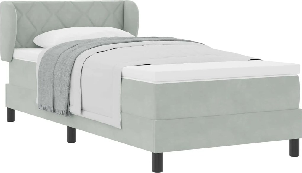 vidaXL Pat cu arcuri cu saltea Gri deschis 90 x 200 cm Catifea