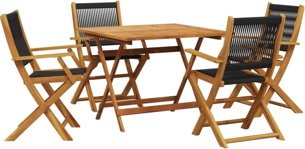 vidaXL Set mobilier de grădină 5 piese polipropilenă neagră/lemn masiv