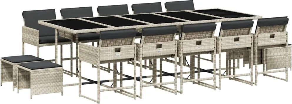 vidaXL Set mobilier de grădină cu perne 15 piese gri deschis poliratan