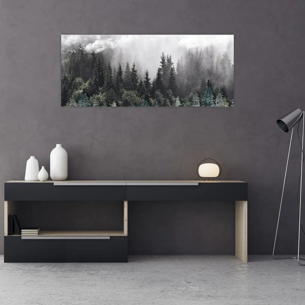 Tablou - Pădure cu elemente ilustrate (120x50 cm)