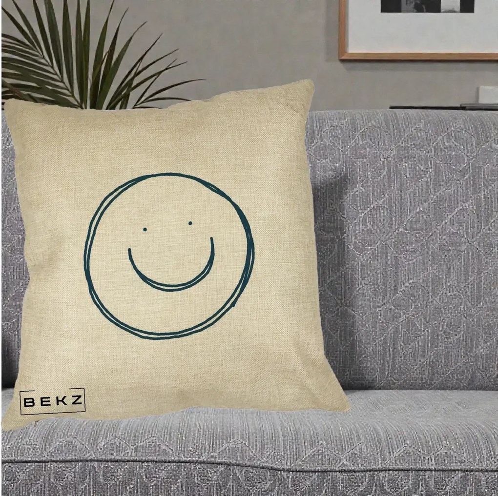 Perna Decorativa Smile Desen Minimalist, 40x40 cm, Crem, Husa Detasabila, Perna Inclusa, BEKZ®