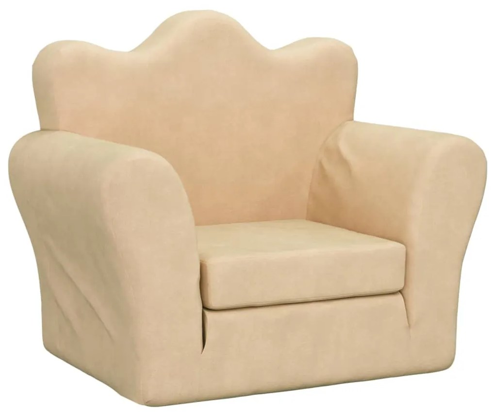 341872 vidaXL Canapea extensibilă pentru copii, crem, pluș moale