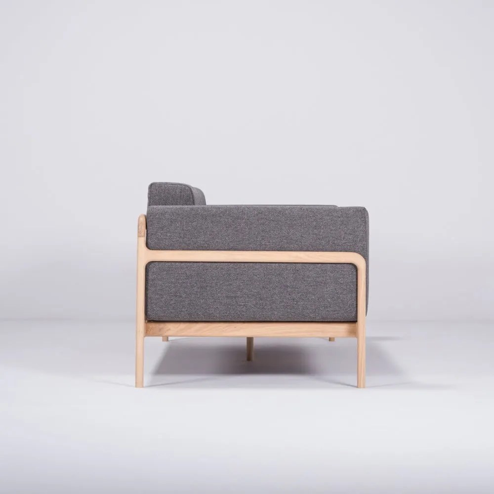 Canapea cu structură din lemn de stejar Gazzda Fawn, 210 cm, gri închis