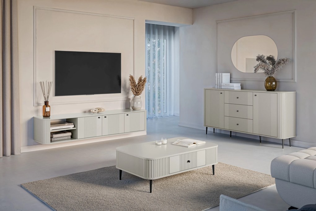 Comodă TV suspendată Vesper 3D 187 cm - cașmir / mânere negre