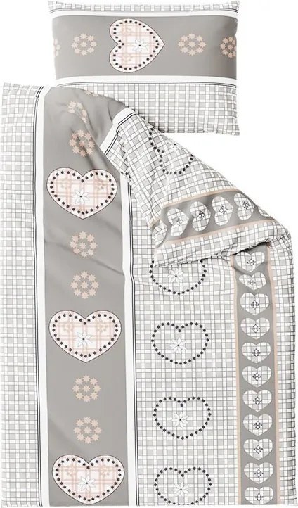 Lenjerie de pat din crep HEART RETRO POLY gri Dimensiune lenjerie de pat: 2 buc 70 x 90 cm | 200 x 220 cm