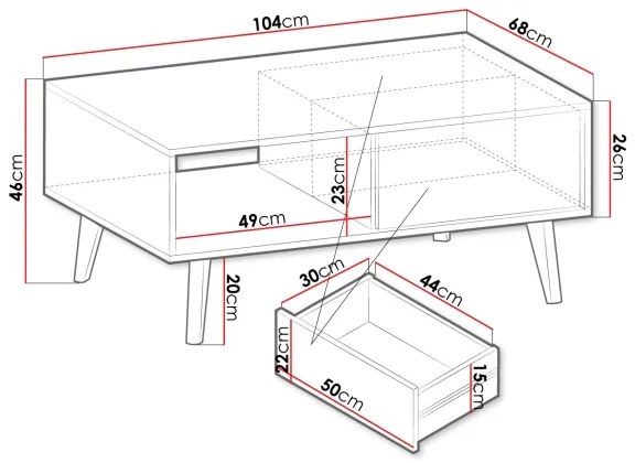 Măsuță de cafea WILLOW 46x104 cm negru/stejar artizan