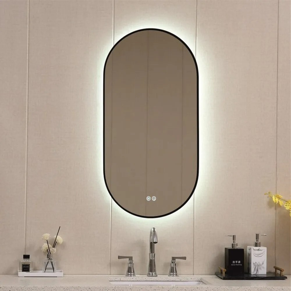 Oglinda cu iluminare LED Inter Ceramic ovala 60x120 cm finisaj negru