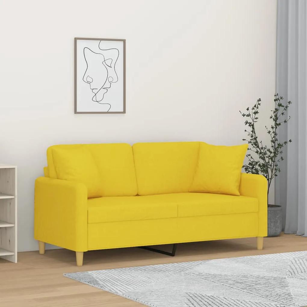 Canapea cu 2 locuri cu pernute, galben deschis, 140 cm, textil