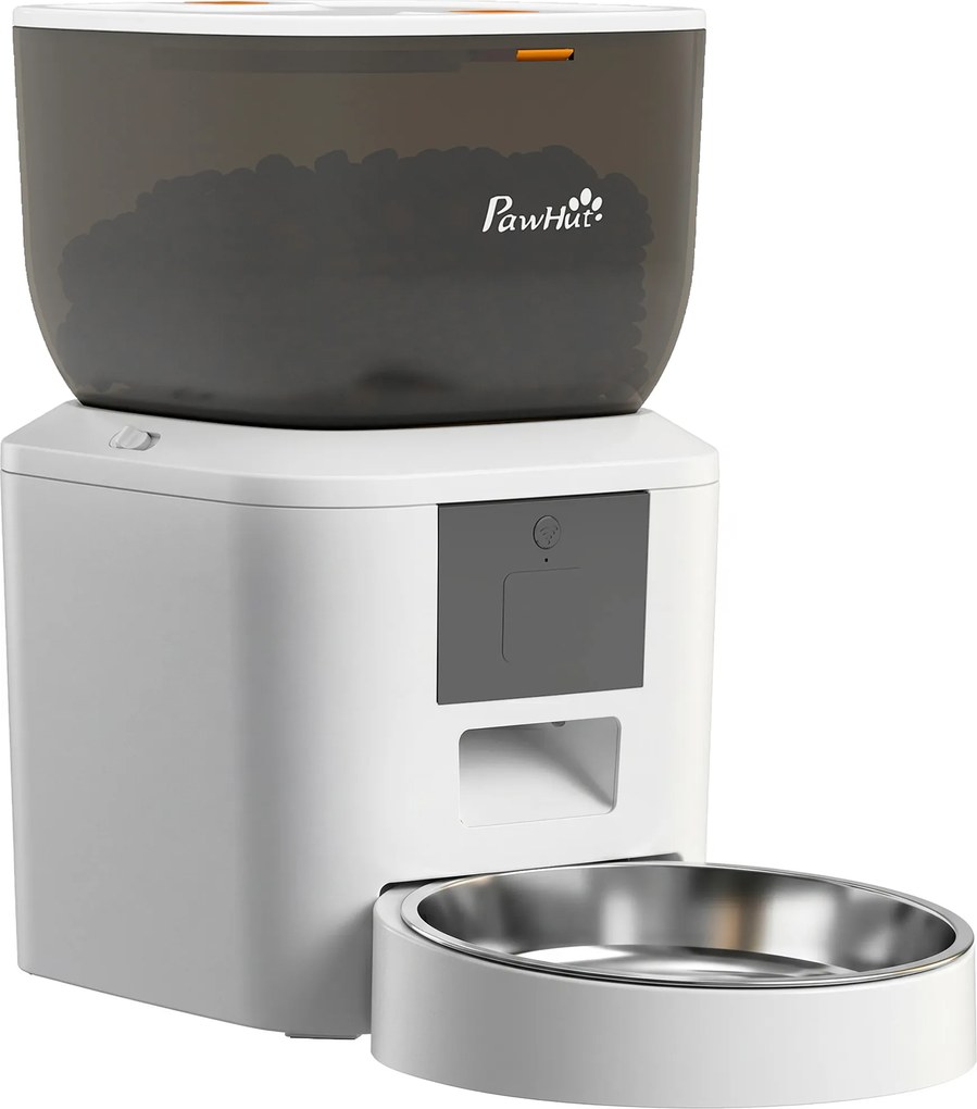 PawHut Distribuitor Automat de Hrană pentru Pisici 4L, WiFi 2.4G, Control App cu Înregistrare 10s, Bol, Alb | Aosom Romania