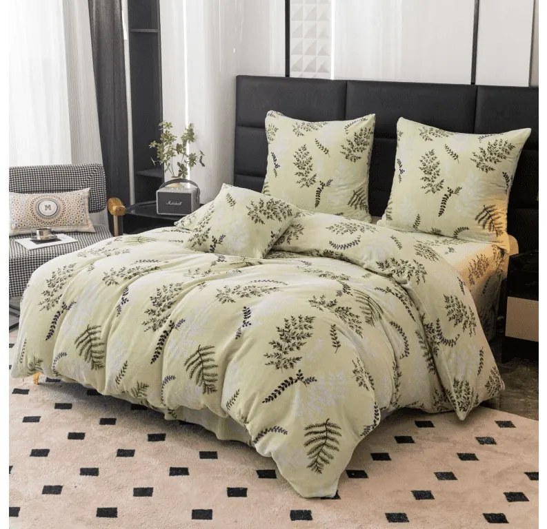 Lenjerie de pat din microplus LEAFY verde deschis Dimensiunile lenjeriei: 2 buc 70 x 90 cm | 200 x 220 cm