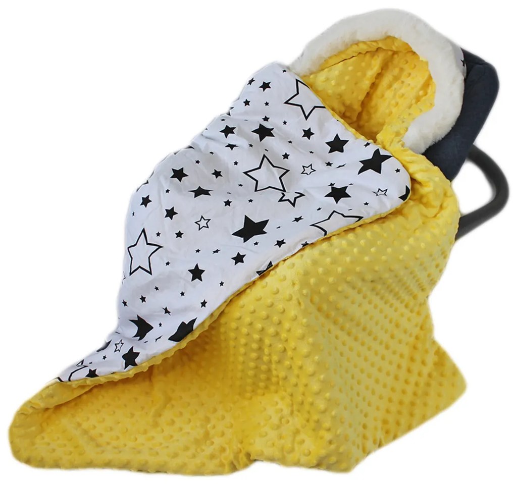 Pătură din bumbac, cu două fețe 3 în 1, cu blană, Baby Nellys, stele și steluțe II