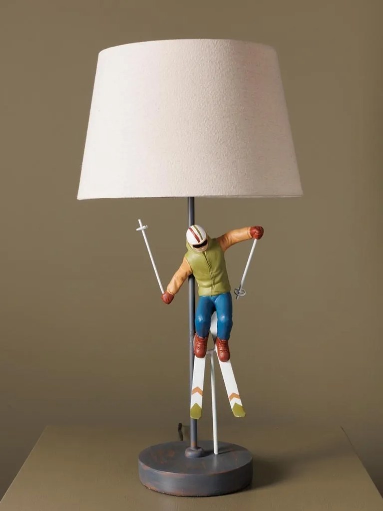Lampa de masa, din polirasina, cu abajur din in, Ski Jump