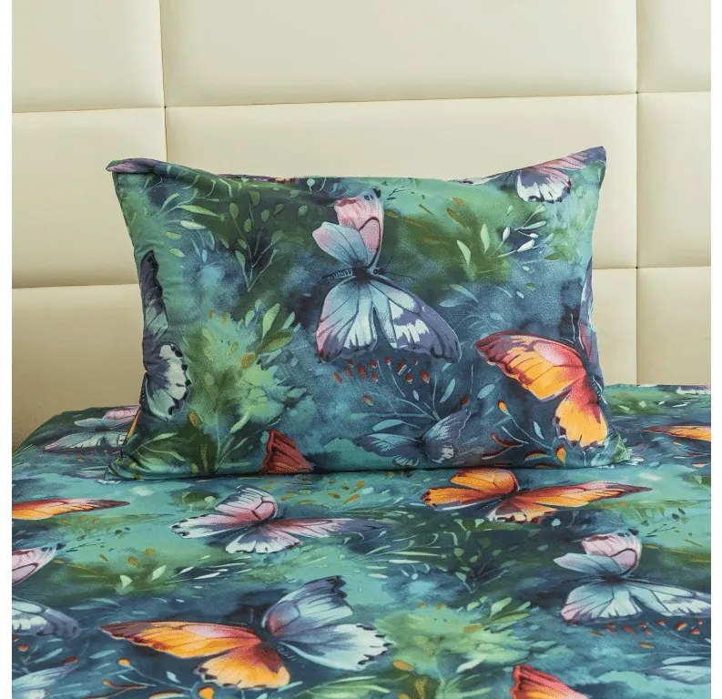Cearsaf din microfibra 140x240 cm si husa pentru perna 50x70 cm COLORFUL BUTTERFLY, colorat
