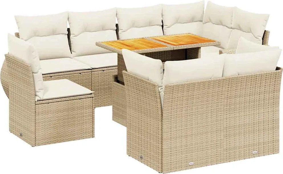 vidaXL Set canapele de grădină, 9 piese, cu perne, bej, poliratan