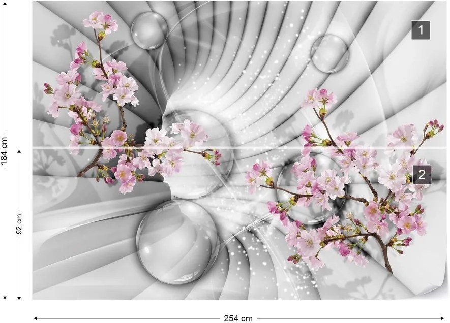 GLIX Fototapet - Modern 3D Flowers And Bubbles Tunnel View Vliesová tapeta  - 254x184 cm