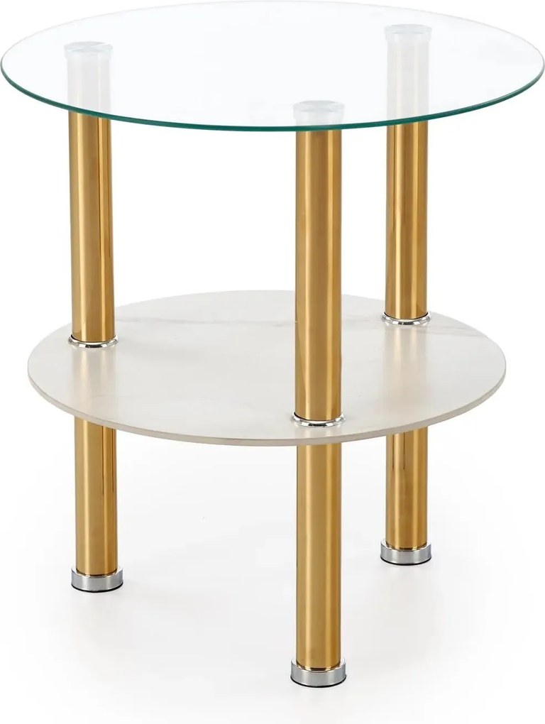 Masuta DUCAT S, transparent/auriu, sticla/otel, 45x49 cm