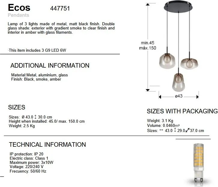 Lustra moderna cu 3 pendule suspendate Ecos
