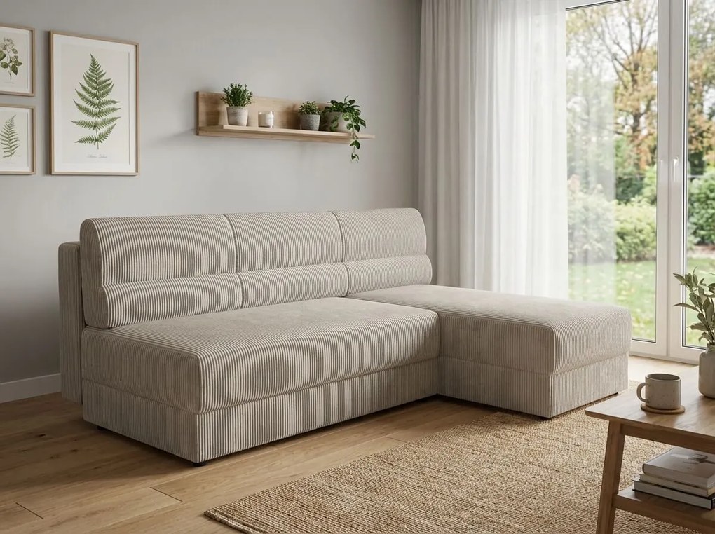 OFERTA Set de canapea extensibila reversibila in forma de L TAVERO SLIM 201x140 cm, bej deschis clasa a II-a