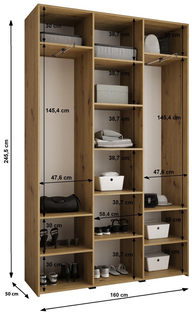 Dulap de haine 160 cm Carmela 50-2 (alb + Auriu). 1126746