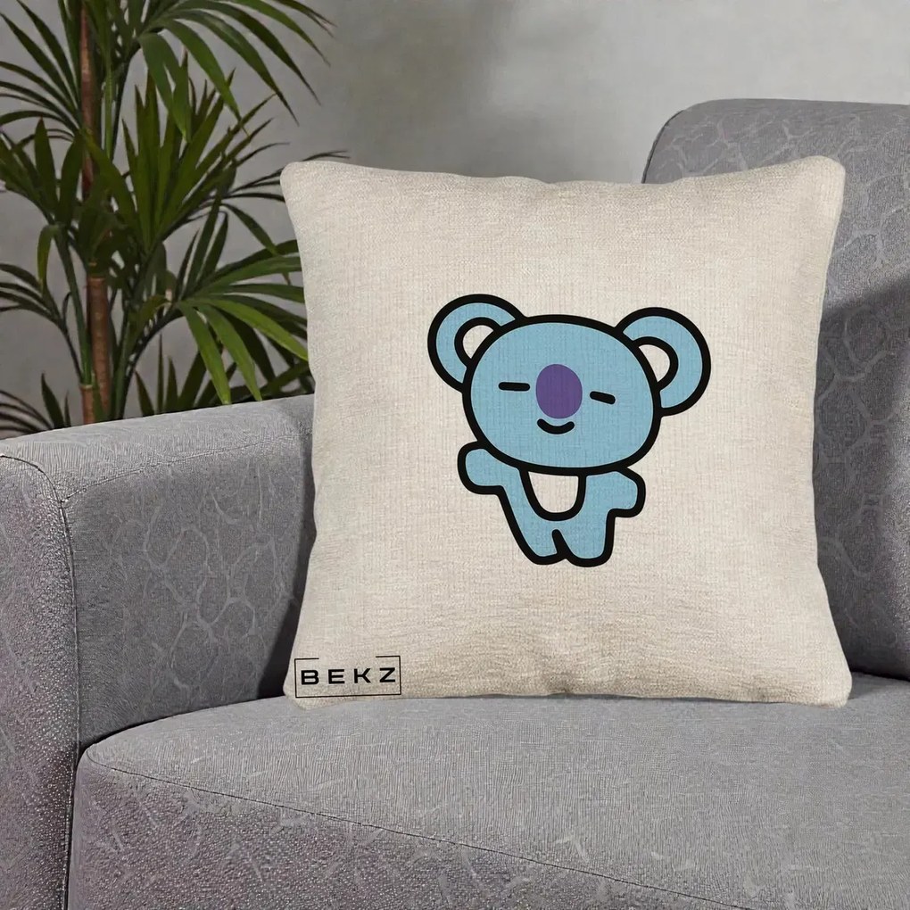 Perna Personalizata BT21 Koya Kawaii, 40x40 cm, Bej Canapea, Husa Detasabila, Perna Inclusa, BEKZ®