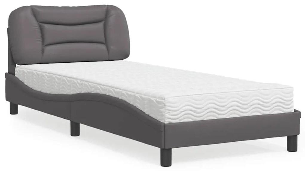 vidaXL Pat cu saltea, gri, 90x200 cm, piele ecologică
