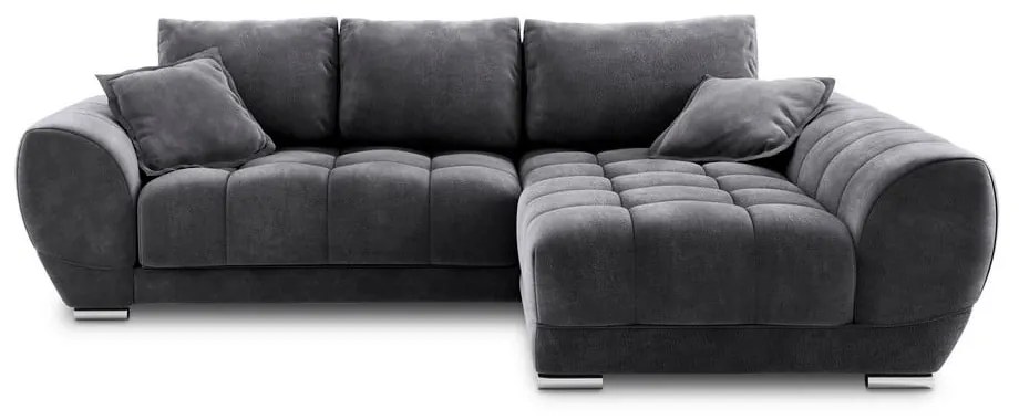 Colțar extensibil cu tapițerie de catifea și șezlong pe partea dreaptă Windsor & Co Sofas Nuage, gri închis