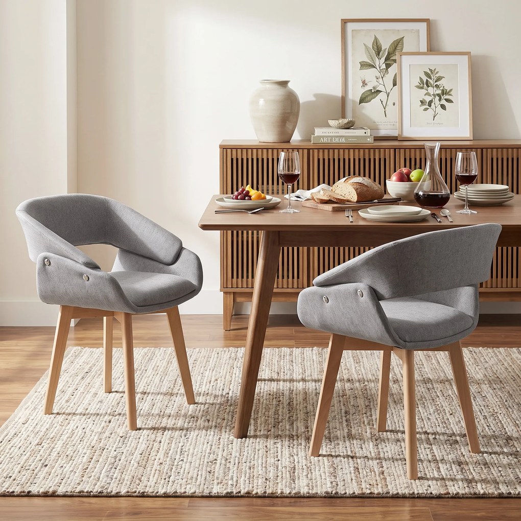 HOMCOM Set 2 Scaune Dining Ergonomice din Material Gri Deschis | Aosom Romania