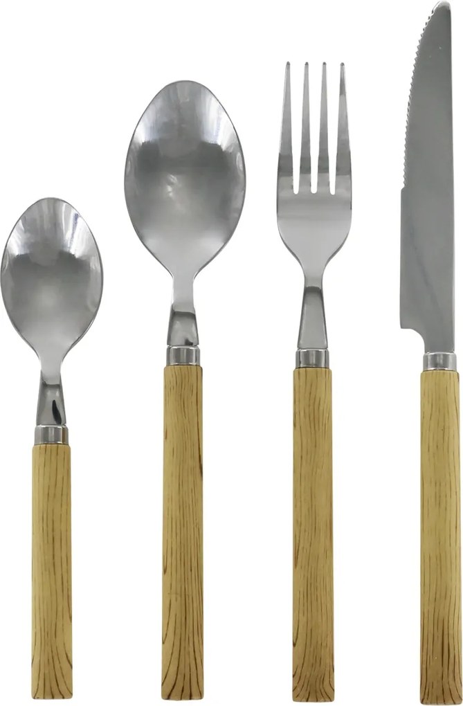Set tacâmuri 4 piese, oțel inoxidabil și acril, natur, L22,5 cm, Linas