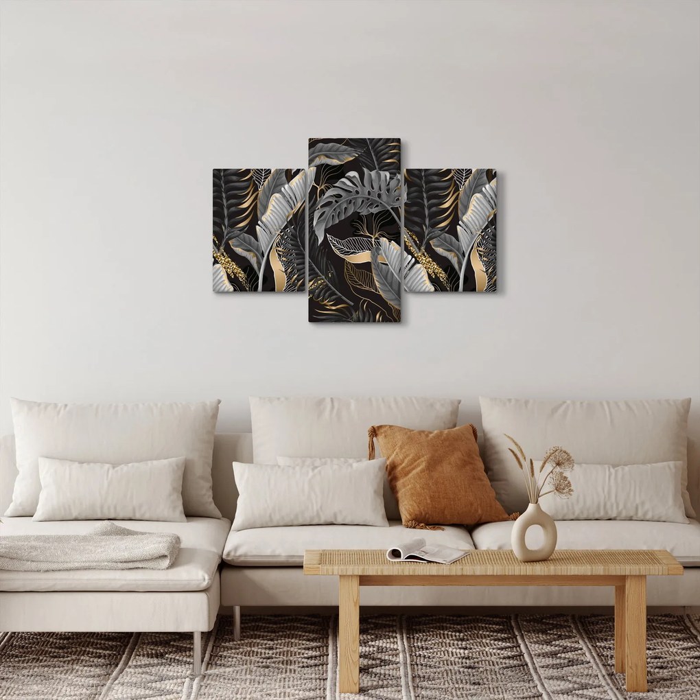 Tablou - Frunze tropicale, Galben - auriu (90x60 cm)