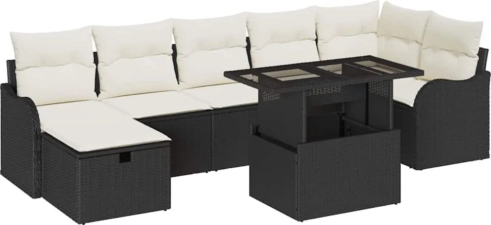 vidaXL Set de canapele pentru grădină cu pernă 8 pcs Negru Rattan poli