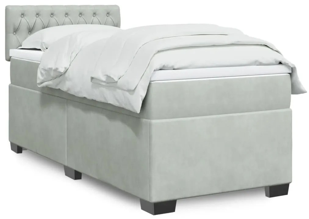 vidaXL Pat continental cu saltea, gri deschis, 80x200 cm, catifea