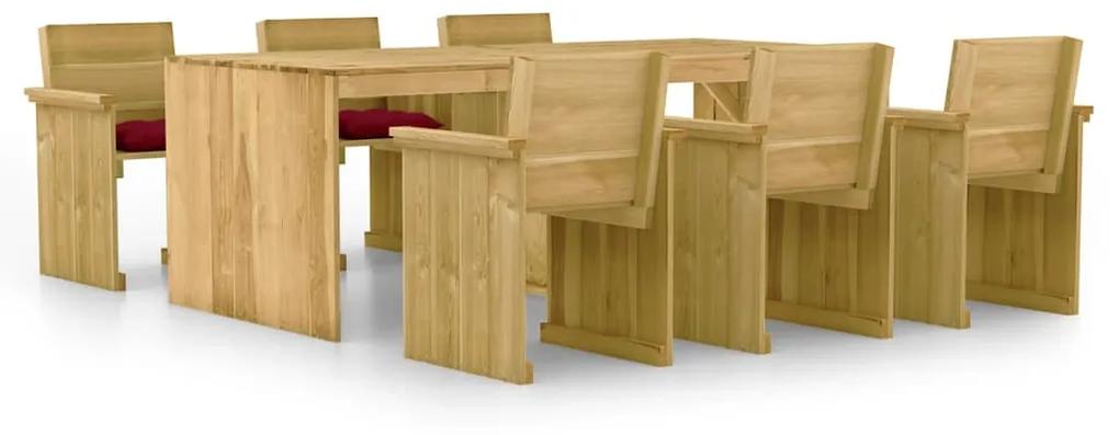 Set mobilier de gradina cu perne, 7 piese, lemn de pin tratat Bordo, 1
