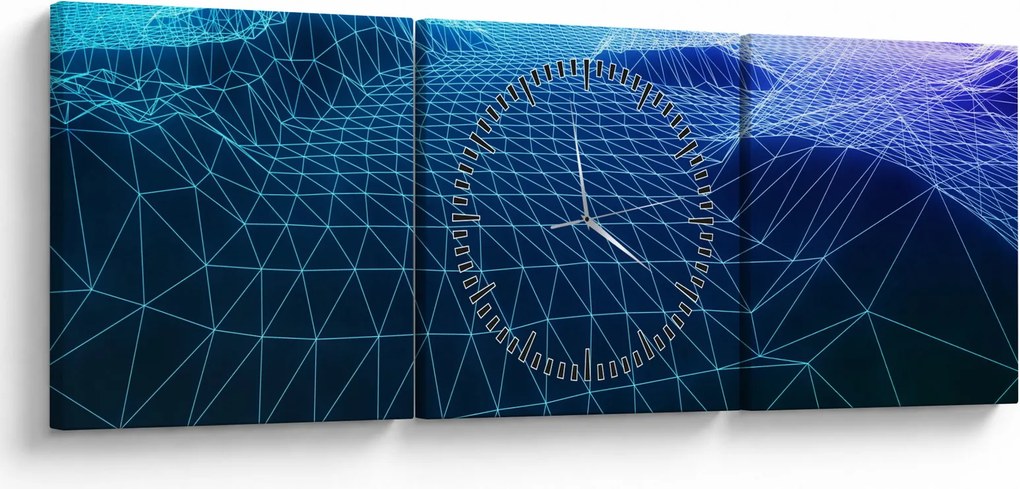 Tablou - Munți în model de calculator (cu ceas) (90x30 cm)