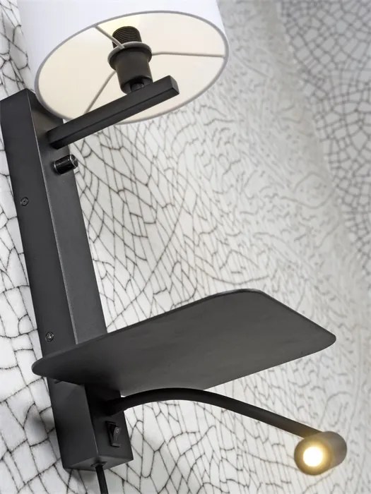 Aplica cu raft, reader LED, mufa USB si abajur textil alb Florence