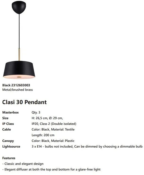 Lustra, Pendul design modern Clasi 30 Black