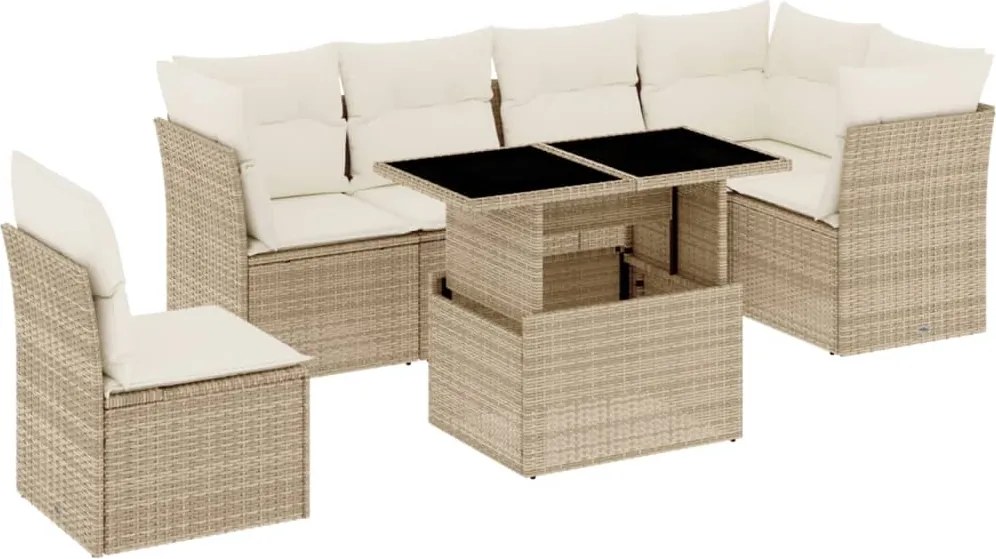 vidaXL Set canapele de grădină, 7 piese, cu perne, bej, poliratan