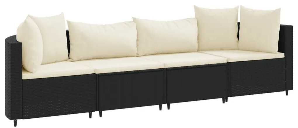 3308456 vidaXL Set mobilier de grădină cu perne, 4 piese, negru, poliratan