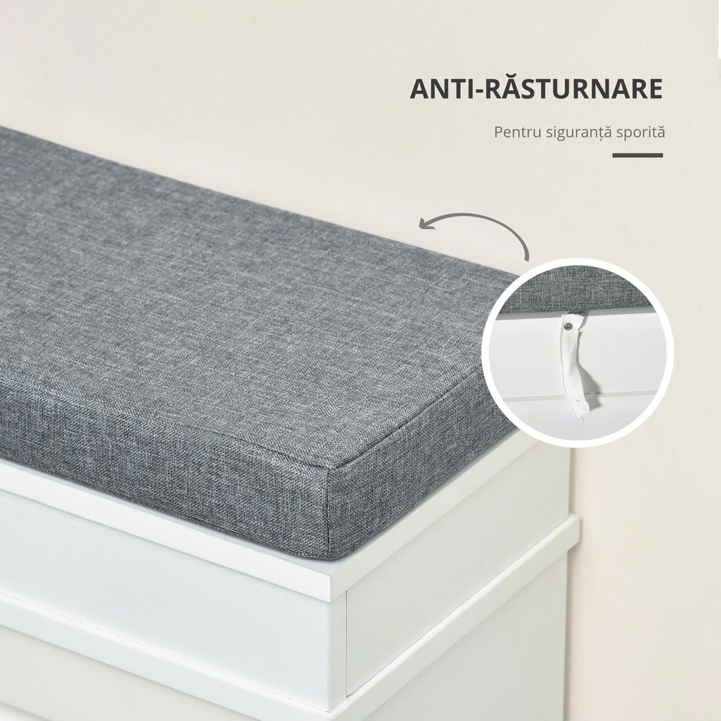 Banchetă-Pantofar HOMCOM din Lemn cu Spațiu de Depozitare, 104x24x55 cm, Design Modern, Alb | Aosom Romania