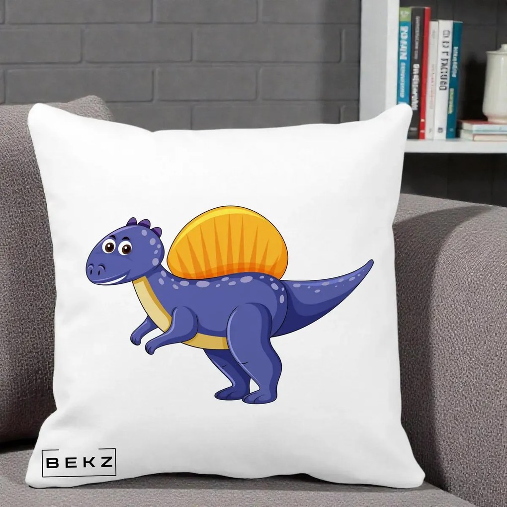 Perna Decorativa Spinozaur Kawaii, 40x40 cm, Alba Mata, Husa Detasabila, Perna Inclusa, BEKZ®