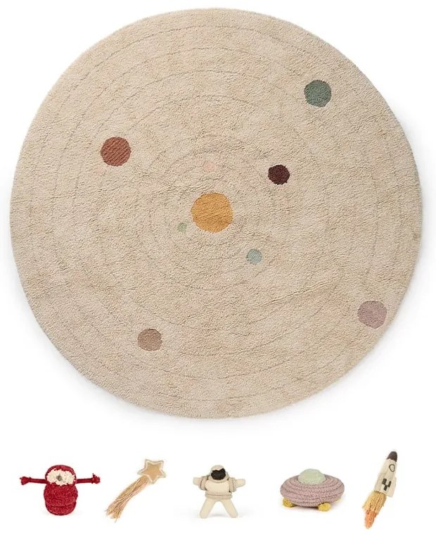 Covor de joacă pentru copii, bej, din bumbac ø150 cm Solar System – Lorena Canals