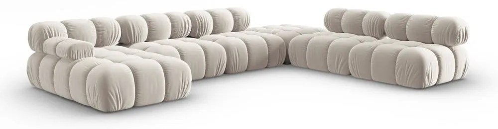 Colțar modular bej cu tapițerie din catifea (cu colț pe partea dreaptă/în formă de "U") Bellis – Micadoni