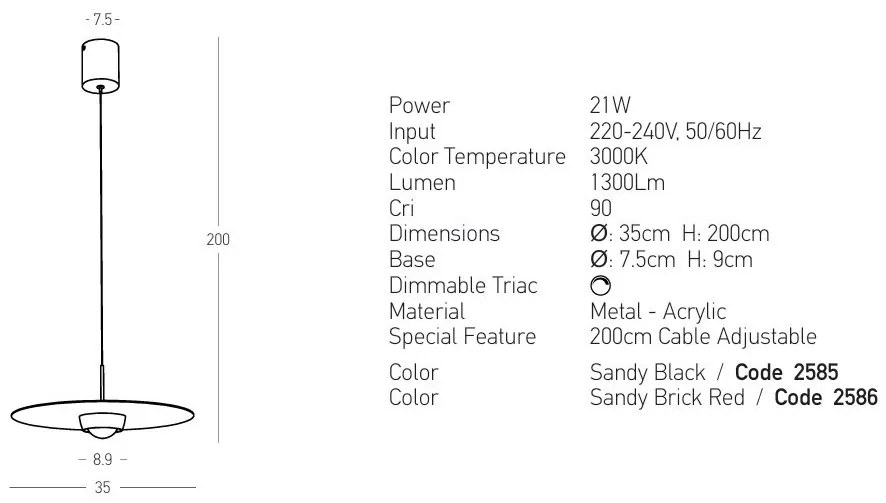 Lustra, Pendul LED 21W 3000K SANDY BRICK RED ZB-2586